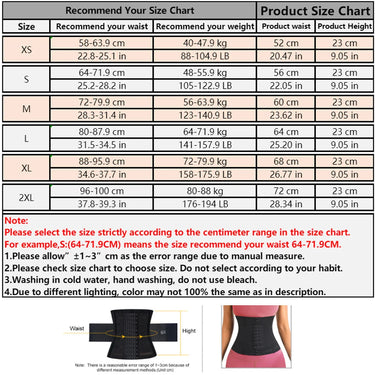 Ceinture pour le Ventre Plat - guide des tailles - cocoonease